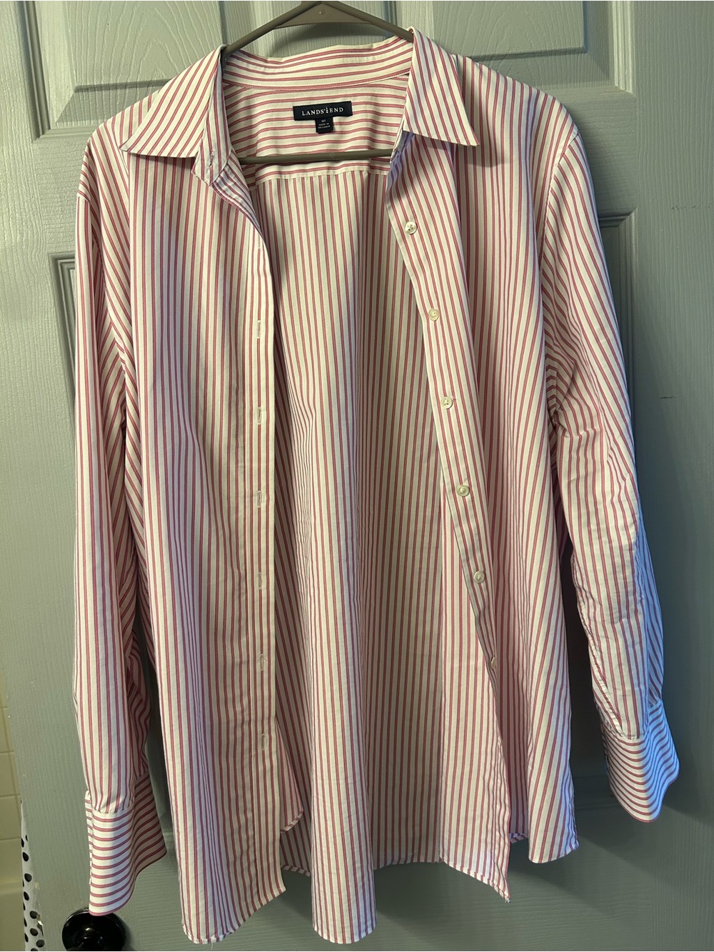 Lands' End Men's Red & White Striped Button-Down Shirt